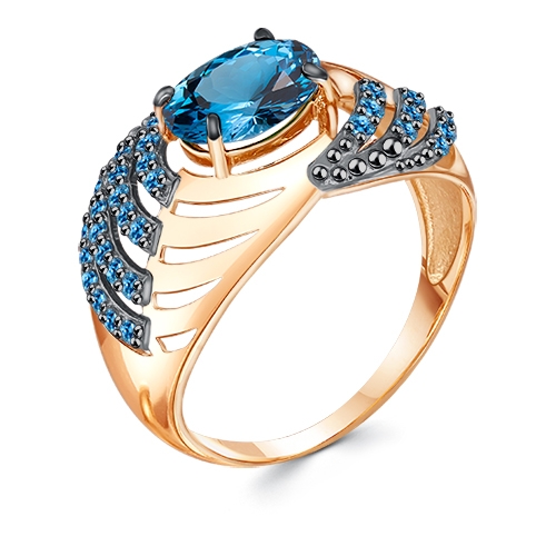 Женское кольцо из красного золота 585 пробы с топазом Лондон и ситаллом