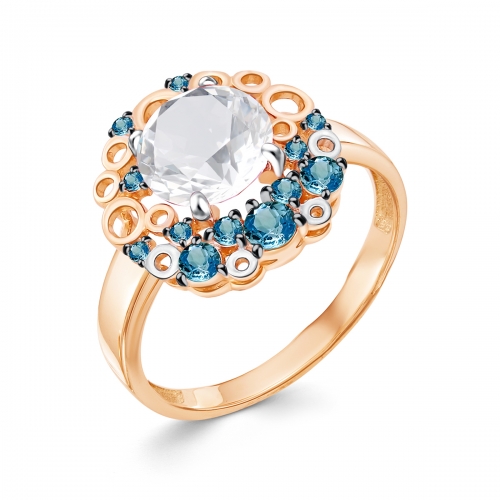 Женское кольцо из красного золота 585 пробы c горным хрусталем и топазом Лондон