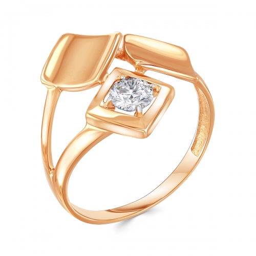 Женское кольцо из красного золота 585 пробы c горным хрусталем