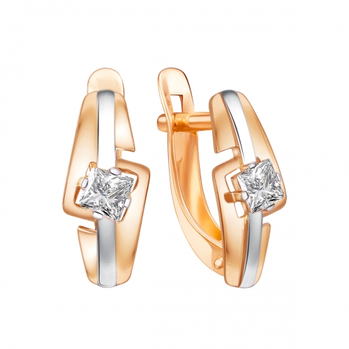 Серьги из красного золота 585 пробы с фианитами