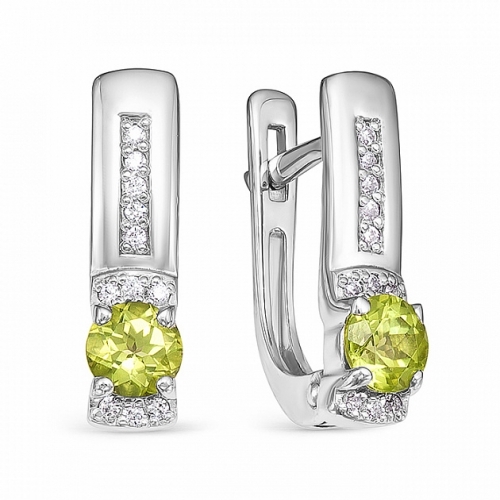Ювелирная фабрика «Алькор» Серьги из серебра с хризолитом