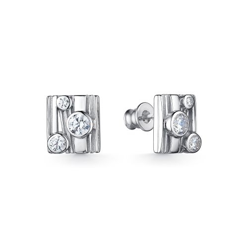 Ювелирная фабрика «Алькор» Серьги-гвоздики серебра с Swarovski Zirconia
