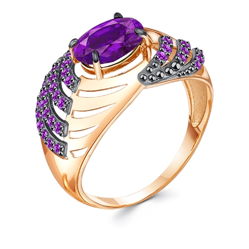 Женское кольцо из красного золота 585 пробы с ситаллом и фианитами