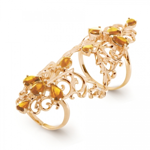 Золотое кольцо Ажурное с цитринами