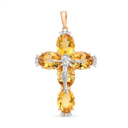 Крестик из красного золота с цитрином