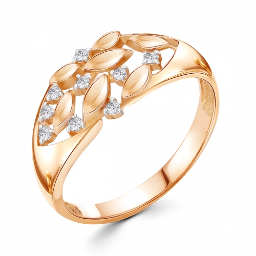 Женское кольцо из красного золота 585 пробы с фианитами