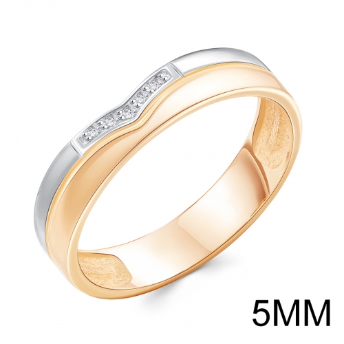 Обручальное кольцо из красного золота 585 пробы с фианитами