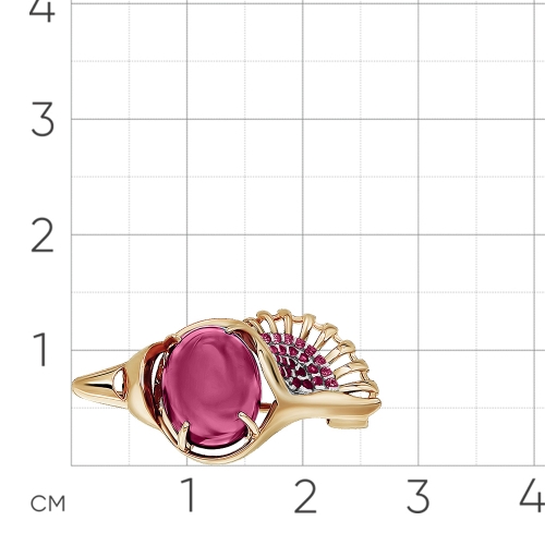 Брошь из красного золота 585 пробы с родолитом и фианитами