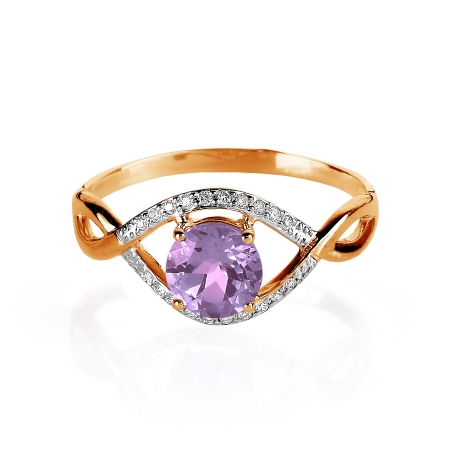 Т141015119 золотое кольцо с аметистом и бриллиантом