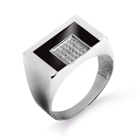 Т381044874 мужское кольцо из белого золота с бриллиантами, эмалью