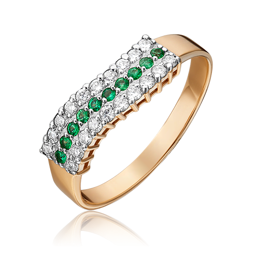 Ювелирный завод «Платина» Золотое кольцо с бриллиантами и изумрудами