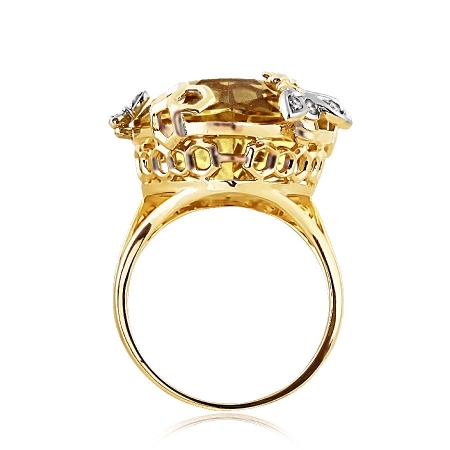 Т931014148 кольцо из желтого золота с кварцем и бриллиантом
