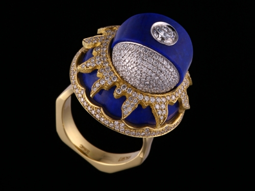 Кольцо из комбинированного золота с лазурит, бриллиантом