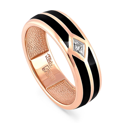 Обручальное кольцо из красного золота 585 пробы с бриллиантом и эмалью