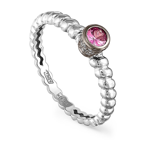 Женское кольцо из белого золота с розовым сапфиром и бриллиантом