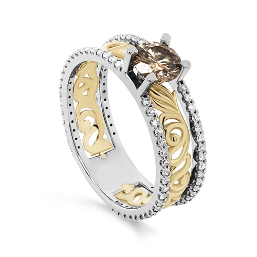 Женское кольцо из белого золота с коньячным бриллиантом