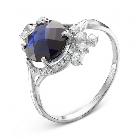 Ювелирная компания «ТИТУЛ» Женское кольцо из белого золота c сапфиром и бриллиантом