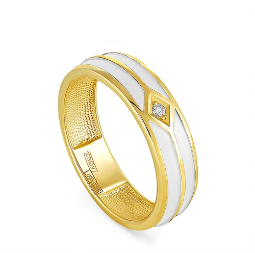 Обручальное кольцо из желтого/лимонного золота 750 пробы с бриллиантом и эмалью