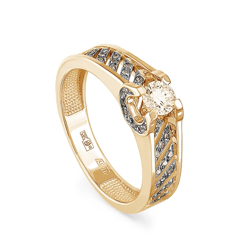 Женское кольцо из желтого золота с бриллиантом Шампань и коньячным бриллиантом