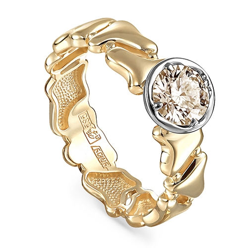 Женское кольцо из желтого золота с коньячным бриллиантом