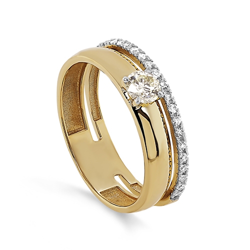 Женское кольцо из желтого золота 585 пробы c бриллиантами