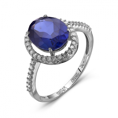 Ювелирная компания «ТИТУЛ» Женское кольцо из белого золота c сапфиром и бриллиантом