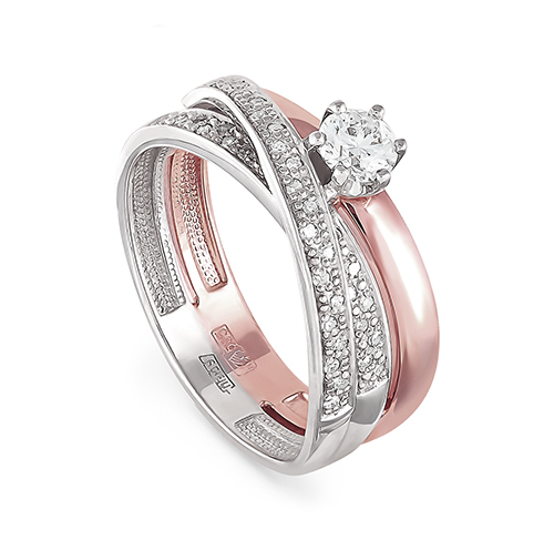 Кольцо из розового и белого золота 585 пробы с бриллиантами
