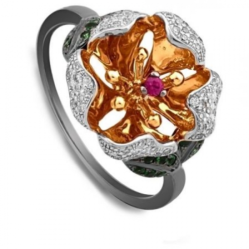 Кольцо из комбинированного золота с розовым сапфиром