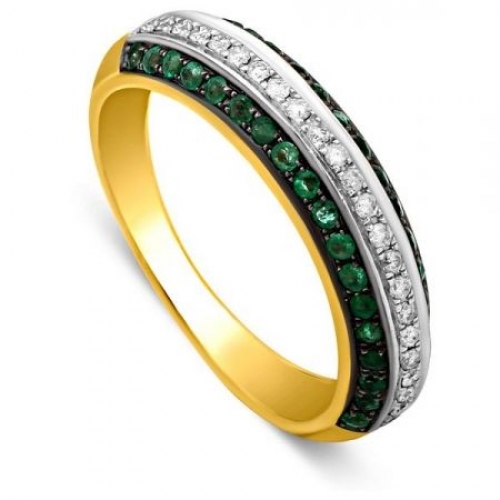 Кольцо из комбинированного золота с бриллиантами и изумрудами