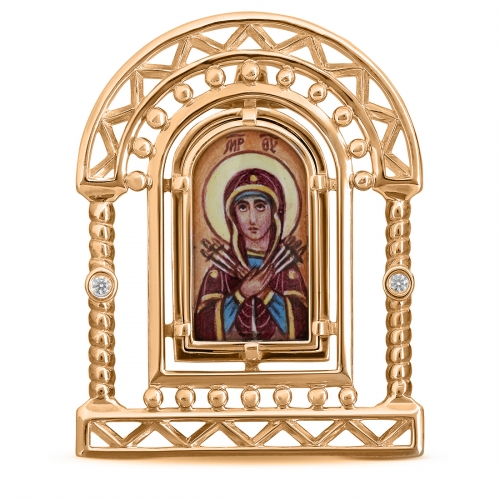 Икона Божией Матери «Семистрельная» из красного золота с бриллиантами