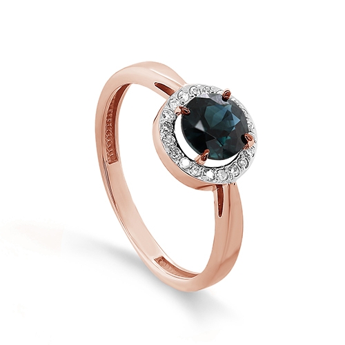 Женское кольцо из красного золота 585 пробы c сапфиром, бриллиантом