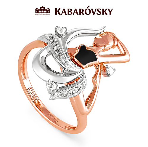 Ювелирный дом Kabarovsky Кольцо из красного золота 585 пробы с бриллиантами и эмалью