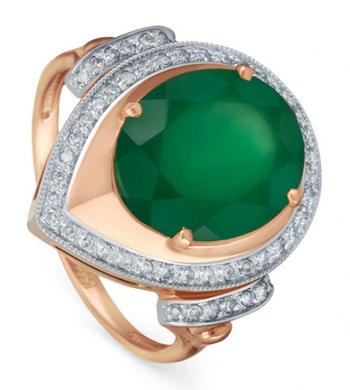 Женское кольцо из красного золота 585 пробы c ониксом, бриллиантом