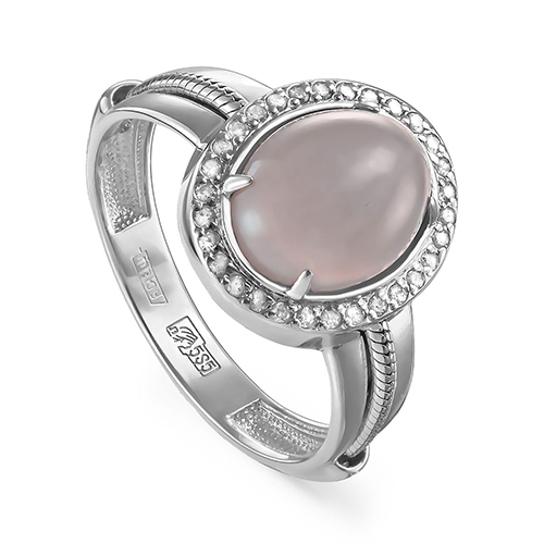 Женское кольцо из белого золота 585 пробы c лунным камнем, бриллиантом