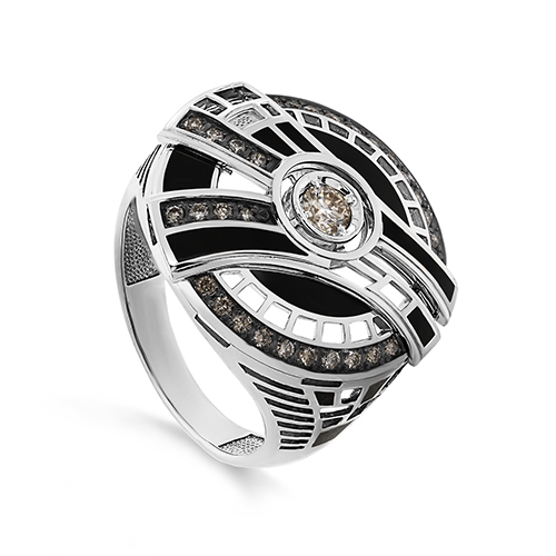 Женское кольцо из белого золота 585 пробы c бриллиантами шампань