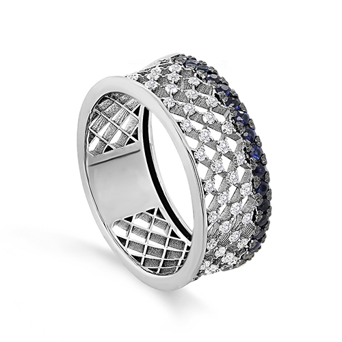 Женское кольцо из белого золота 585 пробы c сапфиром, бриллиантом