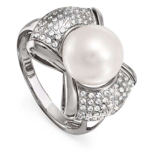 Женское кольцо из белого золота 585 пробы c жемчугом, бриллиантом