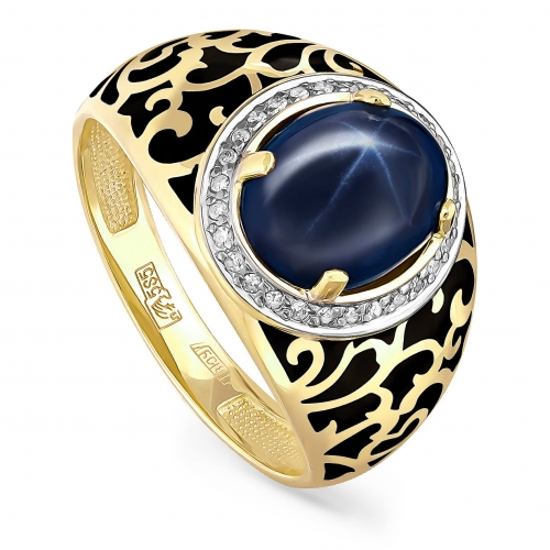 Женское кольцо из желтого золота 750 пробы c сапфиром, бриллиантом