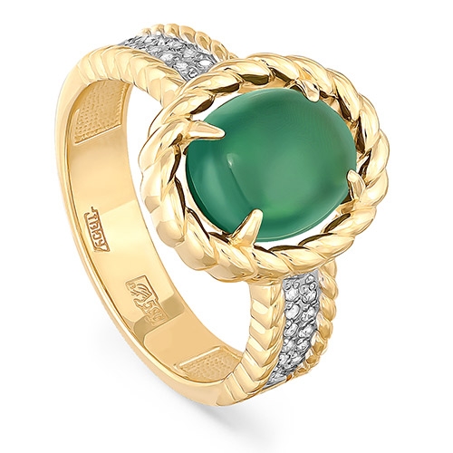 Женское кольцо из желтого золота с ониксом и бриллиантом