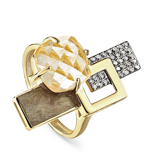 Женское кольцо из желтого золота с кварцем и бриллиантом