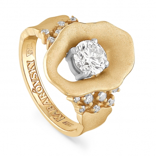 Женское кольцо из желтого золота 750 пробы c бриллиантом