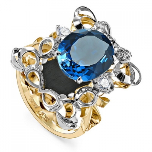 Женское кольцо из желтого золота с топазом и бриллиантом