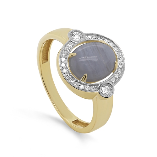 Женское кольцо из желтого золота 585 пробы c агатом, бриллиантом