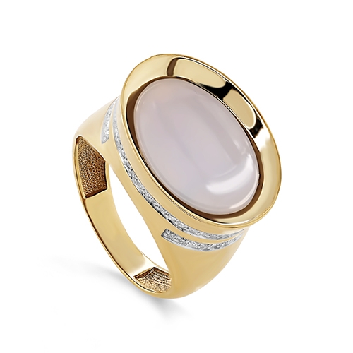 Женское кольцо из желтого золота 585 пробы c халцедоном, бриллиантом