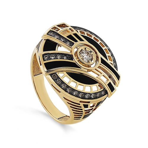 Женское кольцо из желтого золота 585 пробы c бриллиантами шампань
