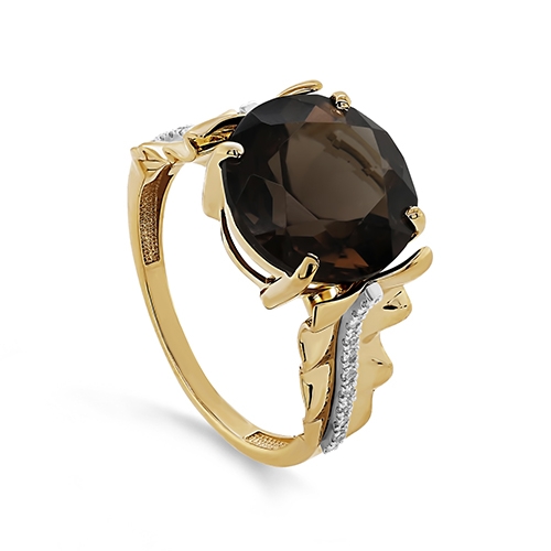 Женское кольцо из желтого золота 585 пробы c раухтопазом, бриллиантом