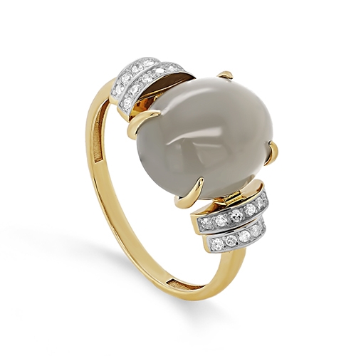 Женское кольцо из желтого золота 585 пробы c лунным камнем, бриллиантом