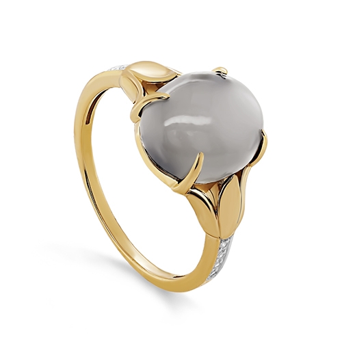 Женское кольцо из желтого золота 585 пробы c лунным камнем, бриллиантом