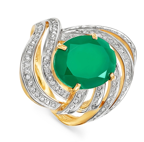 Женское кольцо из желтого золота с ониксом и бриллиантом