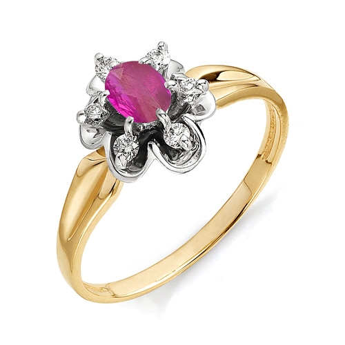 Золотое кольцо в виде цветка с овальным рубином